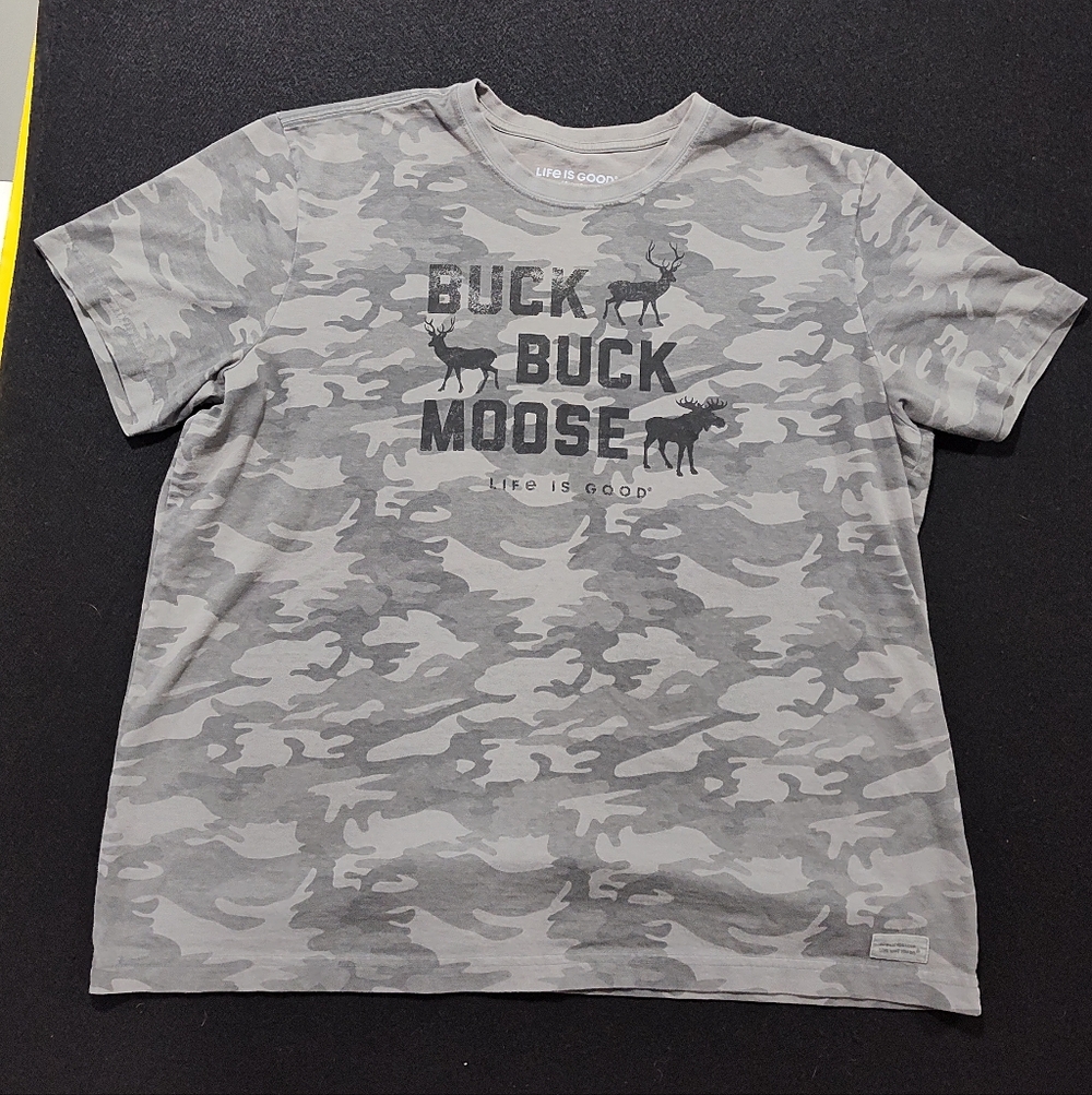 Life is Good Men's Crusher Crew Neck Tee - Gray Camo -Buck Buck Moose Size XLM - Picture 1 of 8
